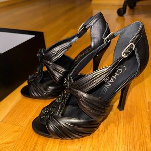 Chanel Black Camellia Flower Heels Pumps